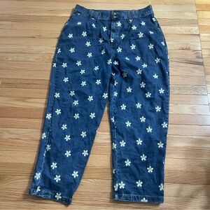 Lucy & Yak Jeans Womens 42 Blue Embroidered Floral Daisy Denim Cottagecore